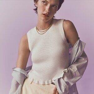 J.Crew Premium Ultra Fine Cotton Ruffle Trim Shell Knit Tank Top Size Medium NWT